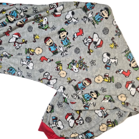 Peanuts Snoopy Charlie Brown Pajama Pants Mens 4XB Gray Fleece Christmas Lounge - Picture 3 of 7